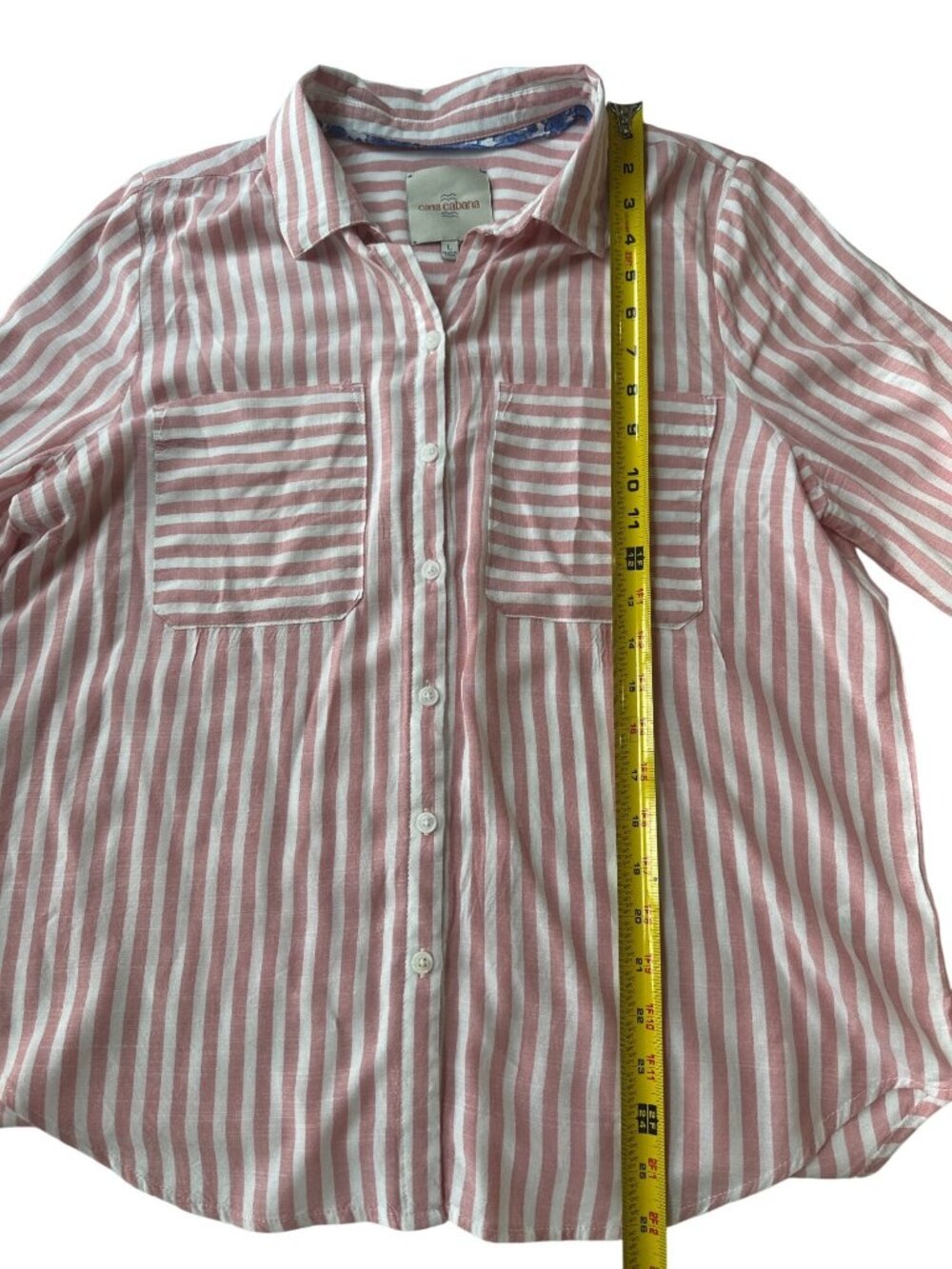 Casa Cabana Pink & White Striped Button-Up Shirt With Pockets Roll-Up Sleeves - Picture 7 of 8